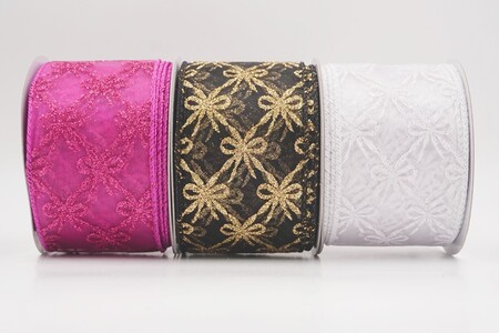 Glitter Tied Bow Pattern Wired Ribbon_KW0460.KW0461.KW0462.KW0463